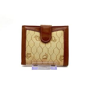 Authentic Christian DIOR Vintage Honeycomb Leather & Canvas Compact Wallet